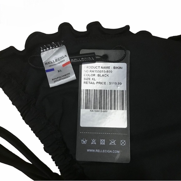 Relleciga XL Black Ruffle Brazilian Bikini - Picture 3 of 6